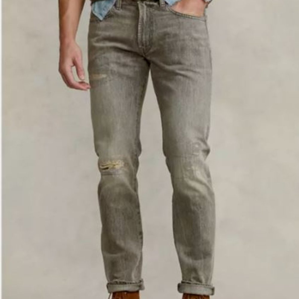 Polo Ralph Lauren Men's Gray Brennan Repaired Sullivan Slim Fit Jeans NWT 34 (W)